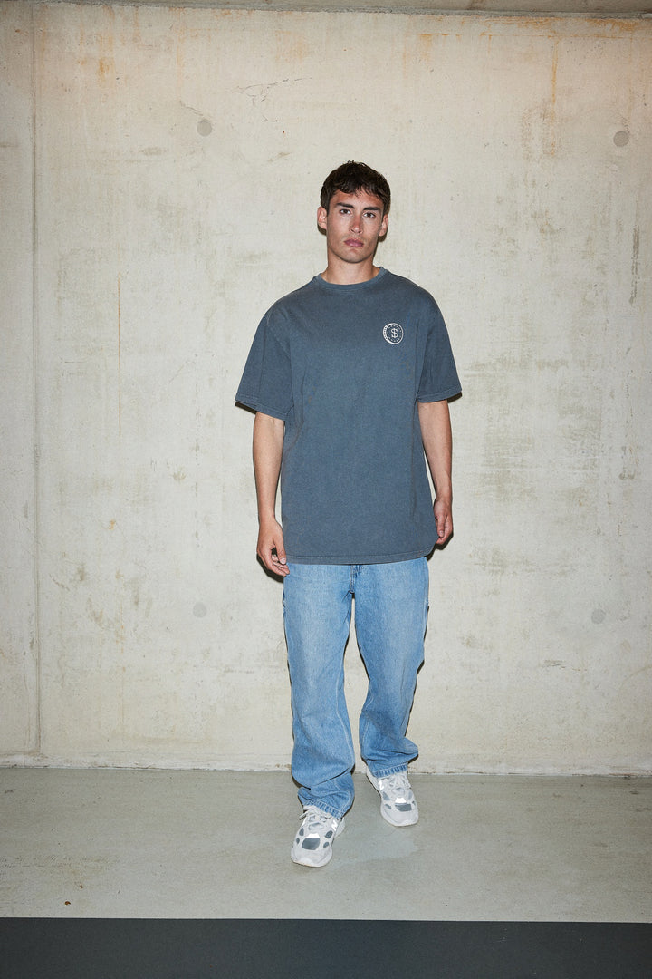 'Super Rich Kids' T-Shirt Acid Wash Grey & White logo