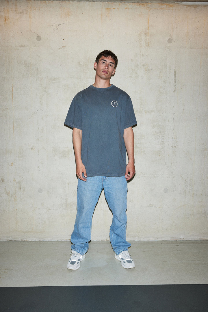 'Super Rich Kids' T-Shirt Acid Wash Grey & White logo