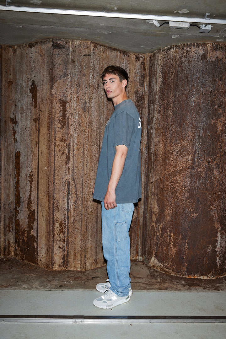 'Super Rich Kids' T-Shirt Acid Wash Grey & White logo