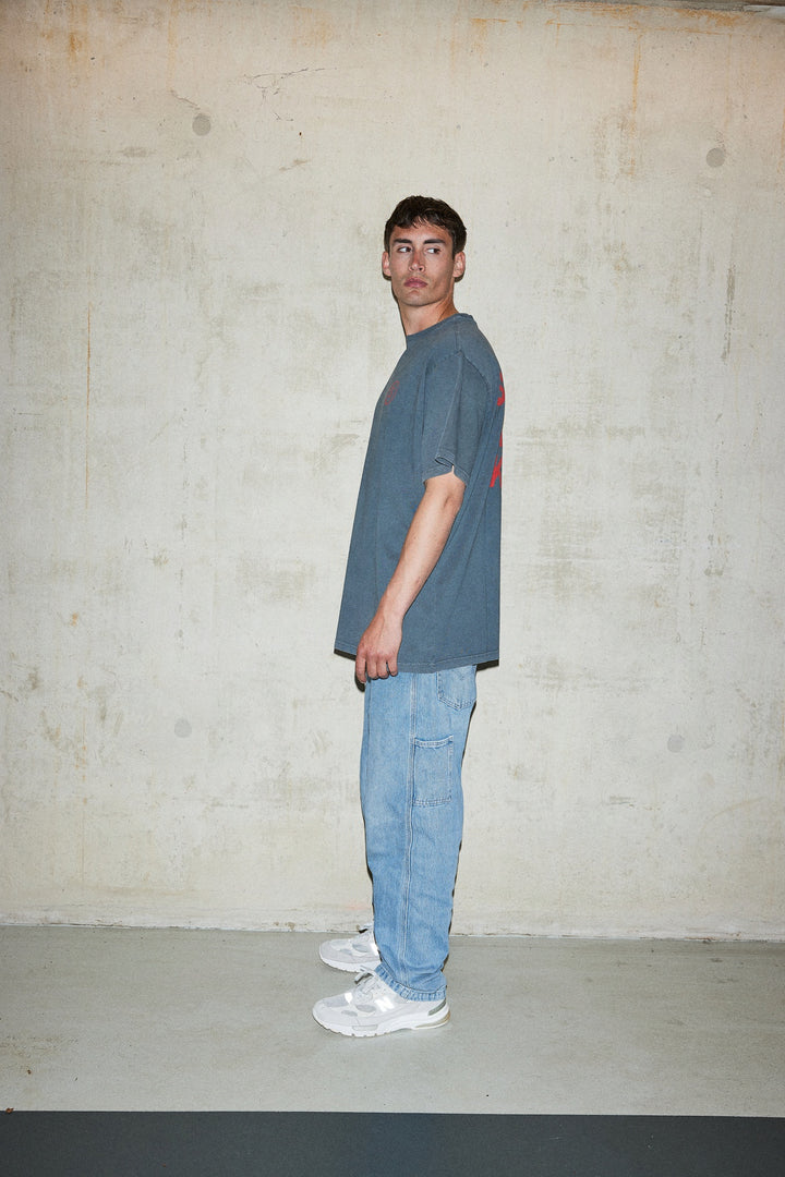 'Super Rich Kids' T-Shirt Acid Wash Grey & Red logo