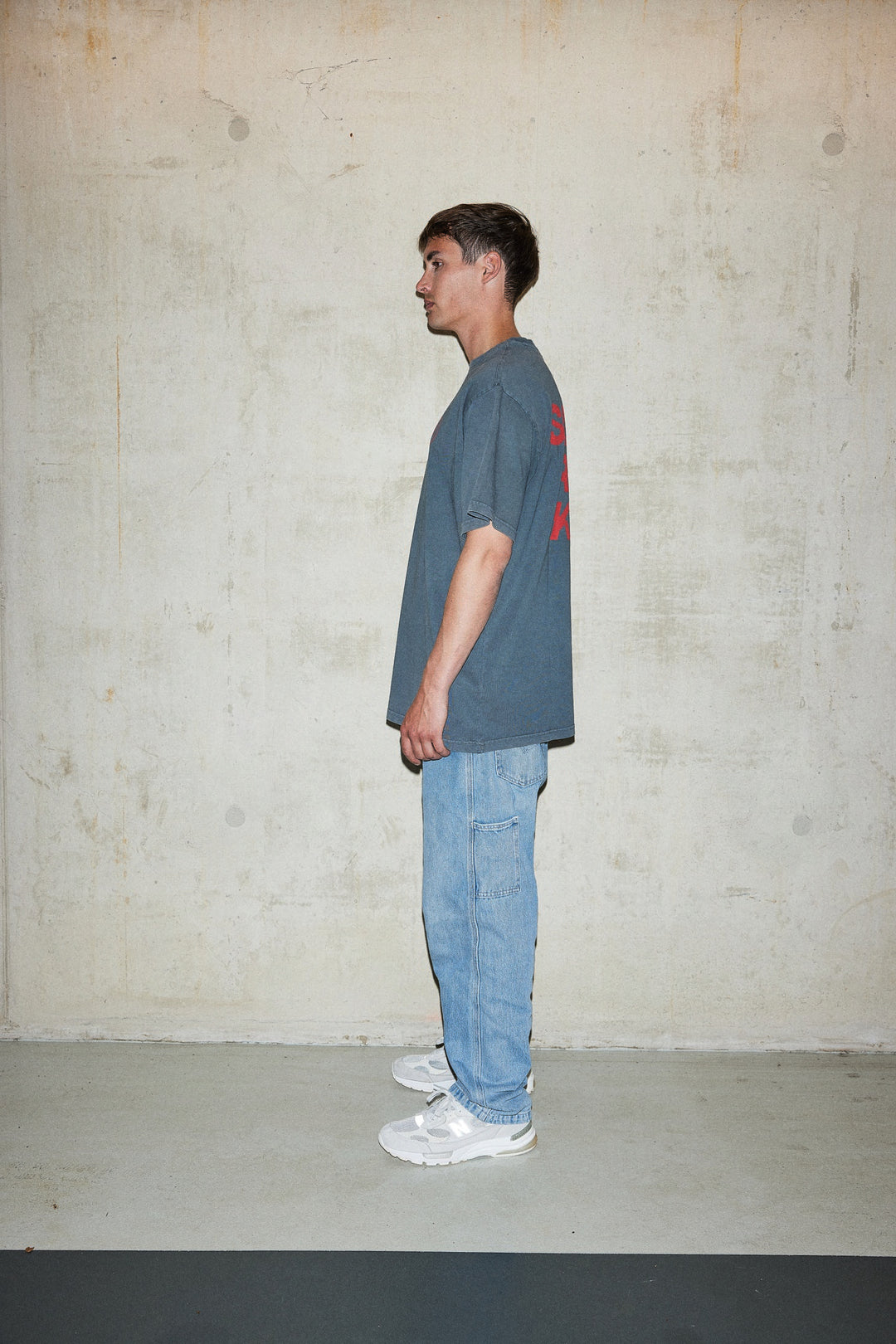 'Super Rich Kids' T-Shirt Acid Wash Grey & Red logo