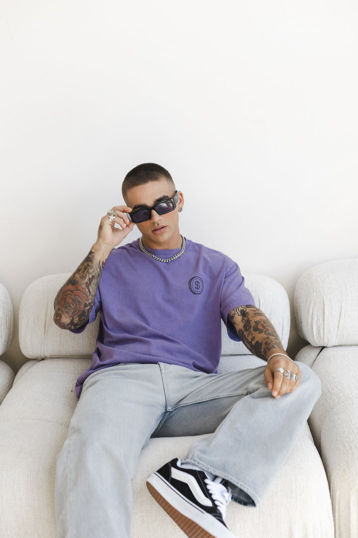 'Super Rich Kids' T-Shirt Acid Wash Purple