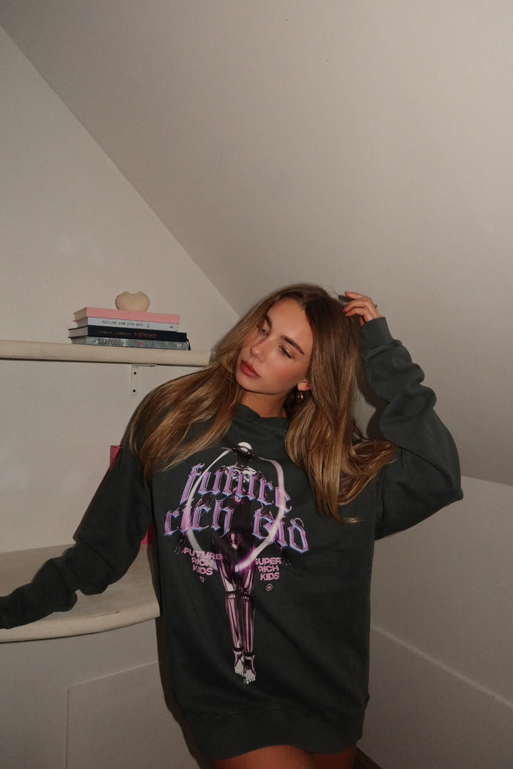 Hoodie 'Future Rich Kid' Acid Wash Grey & Purple