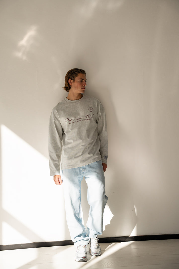 'Rich Life' Longsleeve tee 'Grey Melange & Burgundy'