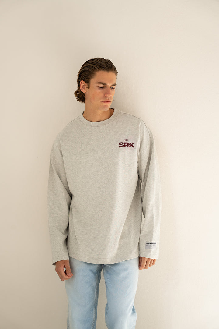 'THE NEW RICH' Longsleeve tee 'Grey Melange & Burgundy'