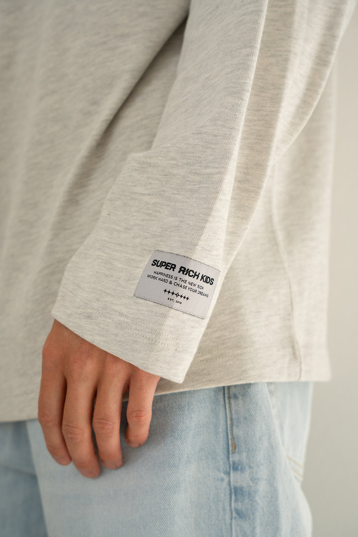 'THE NEW RICH' Longsleeve tee 'Grey Melange & Burgundy'