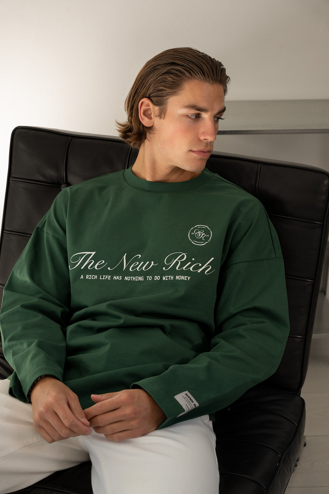 'Rich Life' Longsleeve Tee 'Green & White'