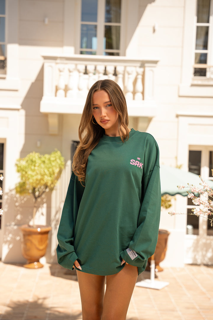 'THE NEW RICH' Longsleeve tee - Green & Pink