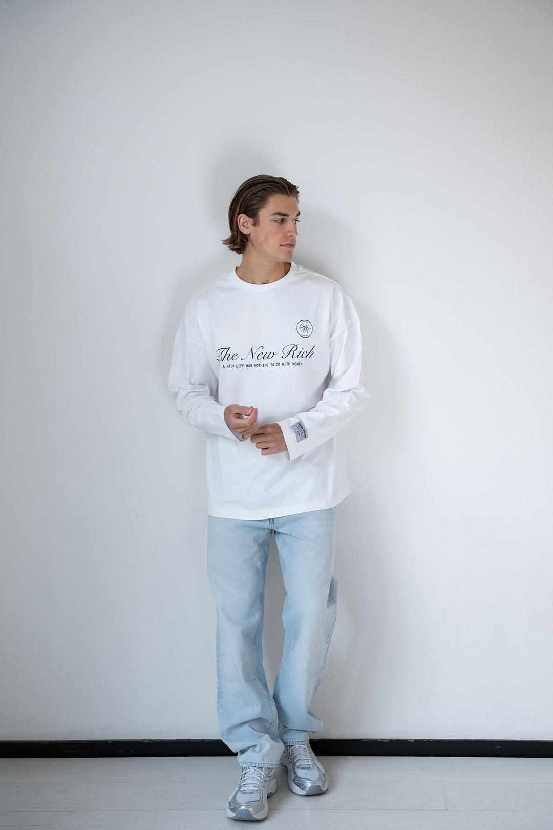 'Rich Life' Longsleeve Tee 'Off White & Navy'