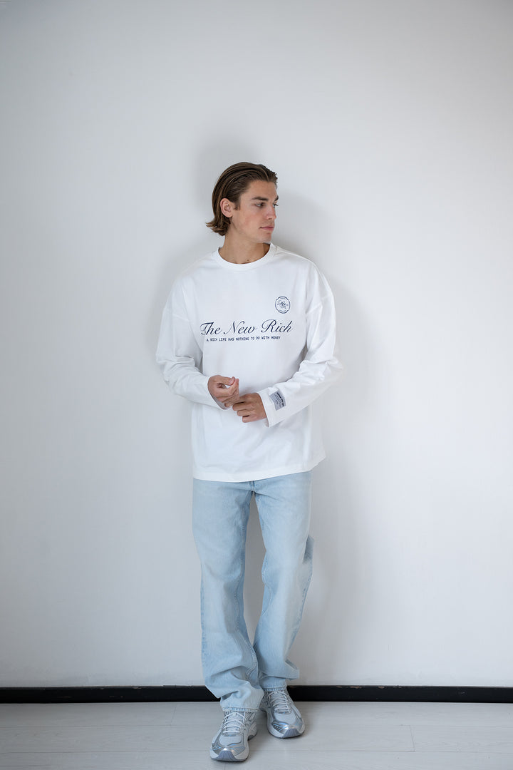 'Rich Life' Longsleeve Tee 'Off White & Navy'