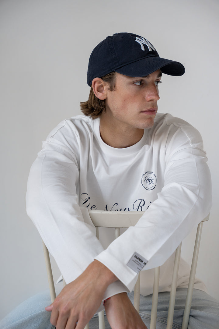 'Rich Life' Longsleeve Tee 'Off White & Navy'