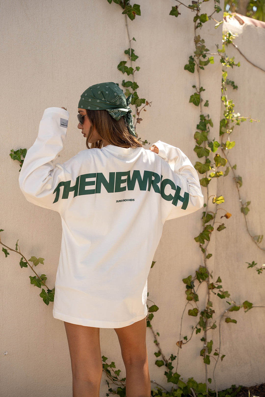 THE NEW RICH Longsleeve tee - Off White & Green