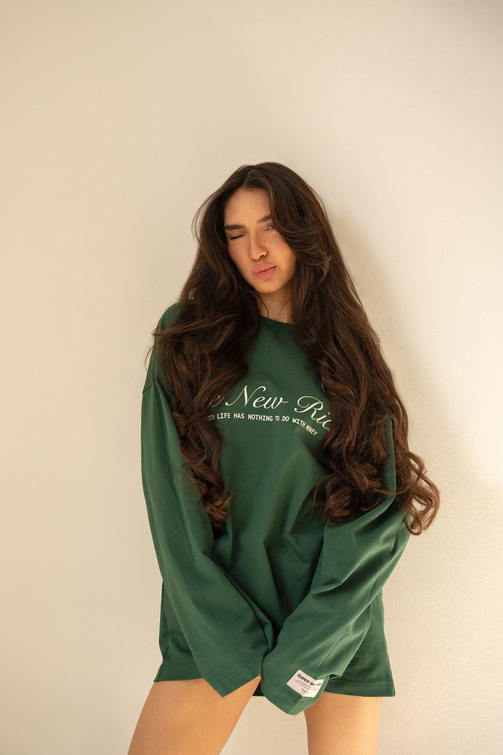 'Rich Life' Longsleeve Tee 'Green & White'