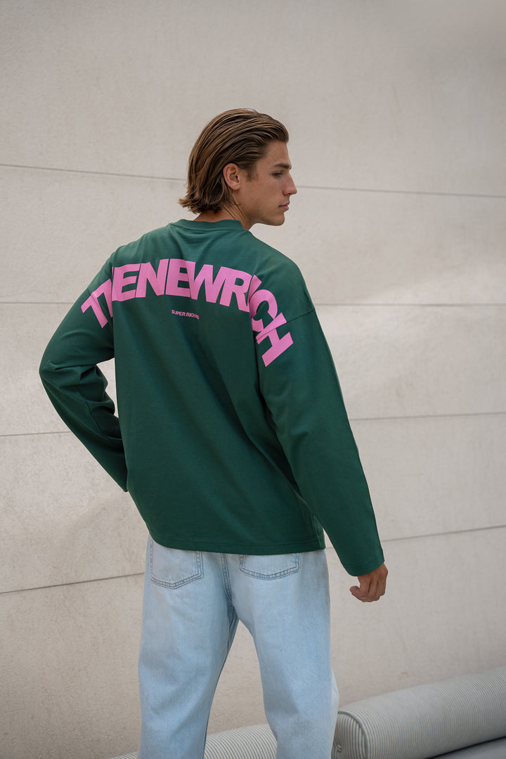 'THE NEW RICH' Longsleeve tee - Green & Pink