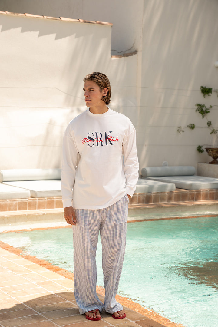 SRK Embroidered Longsleeve Tee — Off White, Navy &amp; Red