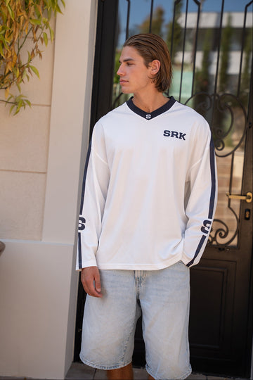 Jersey Mesh Long Sleeve 'SRK' – Off-white & Navy