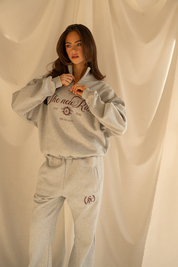 'The New Rich' Straight joggers 'Grey Melange & Burgundy'