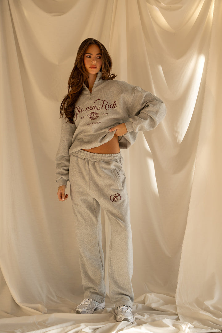 'The New Rich' Straight joggers 'Grey Melange & Burgundy'