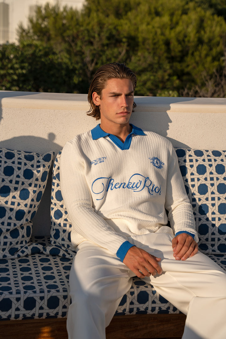 Knitted Polo Long Sleeve – Off-white &amp; Blue
