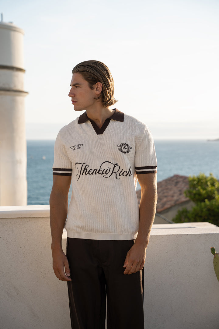 Knitted Polo Short Sleeve – Off-white &amp; Brown