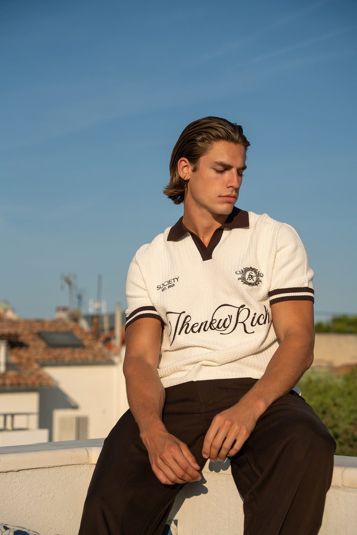 Knitted Polo Short Sleeve – Off-white &amp; Brown