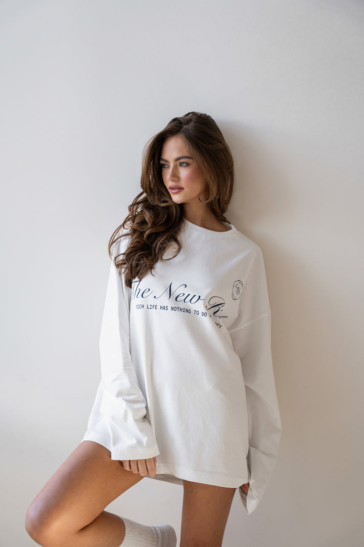 'Rich Life' Longsleeve Tee 'Off White & Navy'