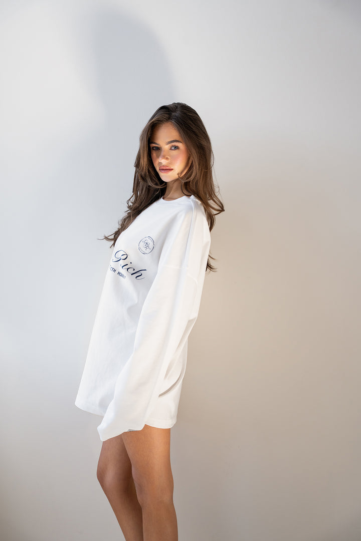 'Rich Life' Longsleeve Tee 'Off White & Navy'