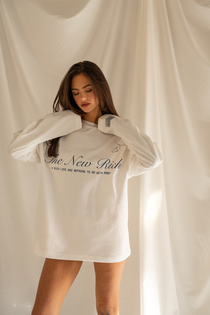 'Rich Life' Longsleeve Tee 'Off White & Navy'