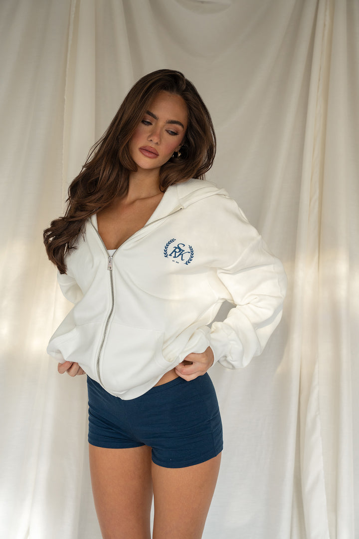 'The New Rich' Zip Up Hoodie 'Off White & Navy'
