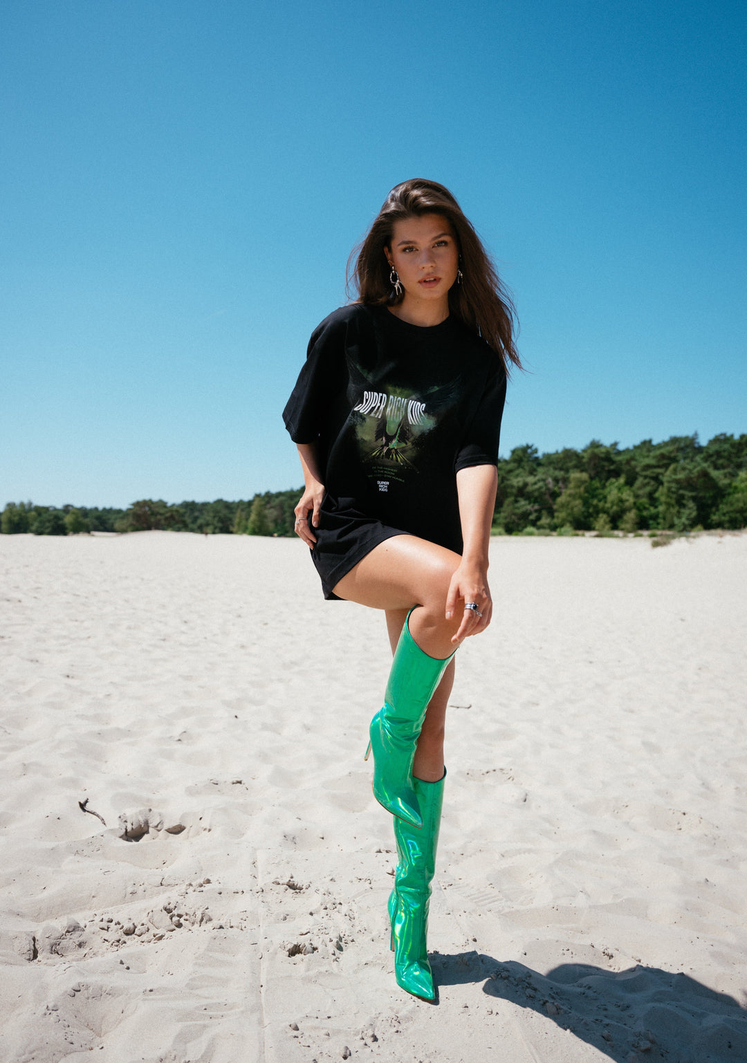 T-Shirt 'Highest in the Room' Zwart met Groen