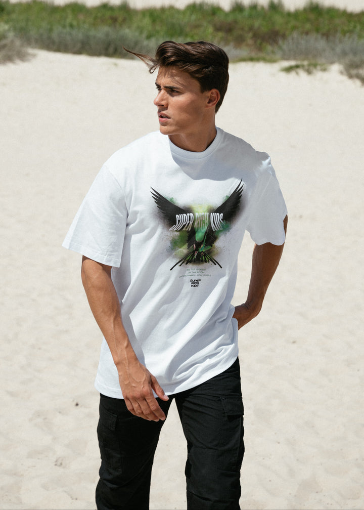 T-Shirt 'Highest in the Room' wit met groen