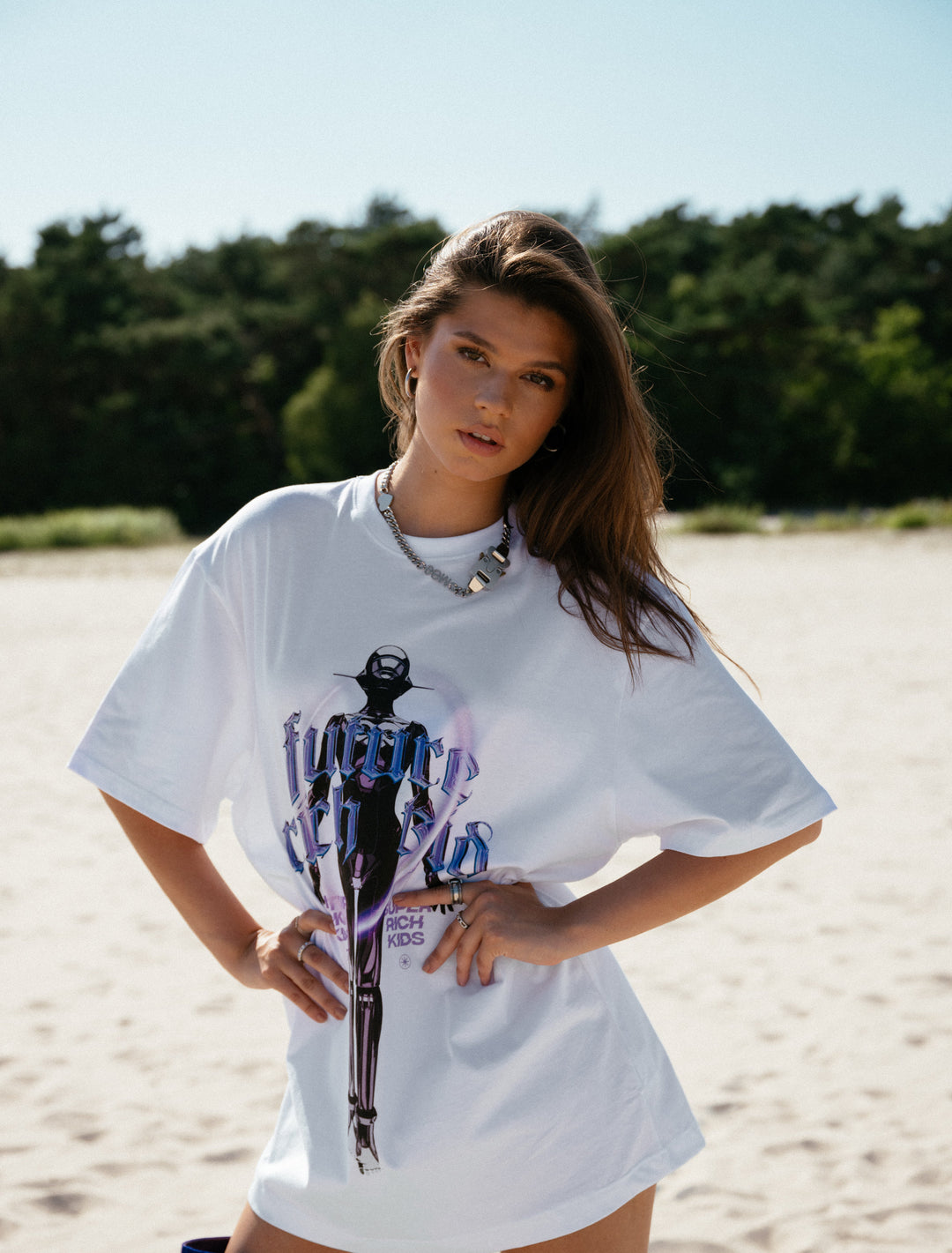 T-Shirt 'Future Rich Kid' Wit met paars