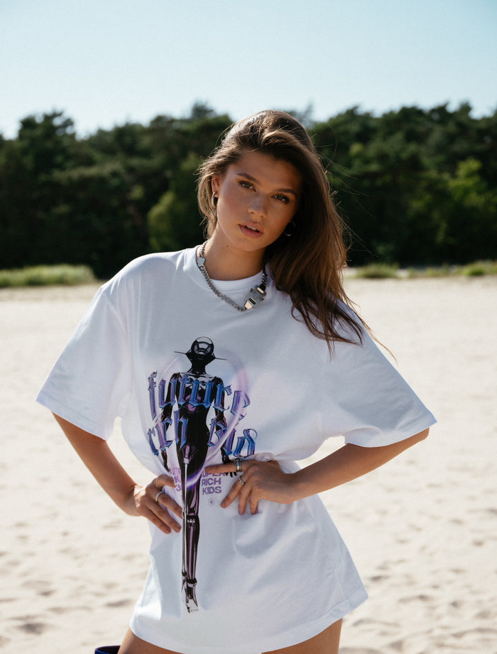 T-Shirt 'Future Rich Kid' Wit met paars