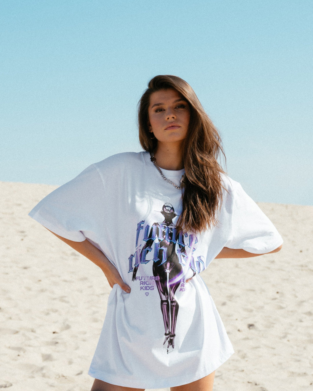 T-Shirt 'Future Rich Kid' Wit met paars