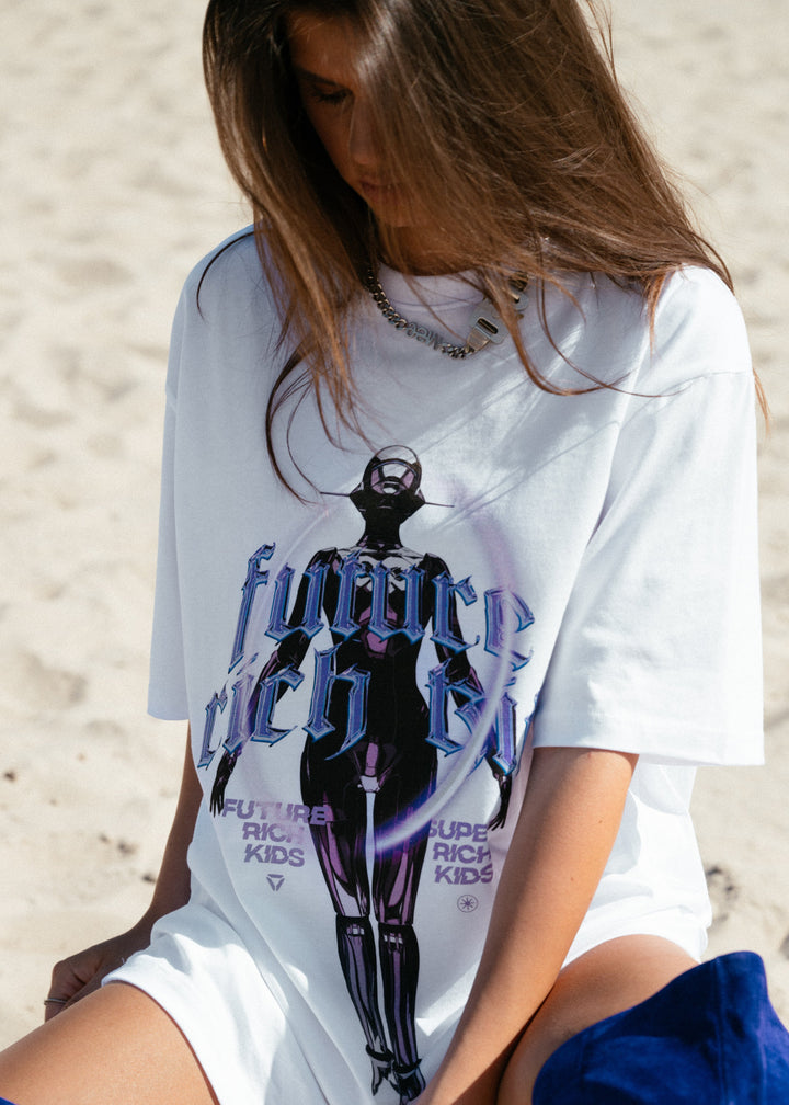 T-Shirt 'Future Rich Kid' Wit met paars