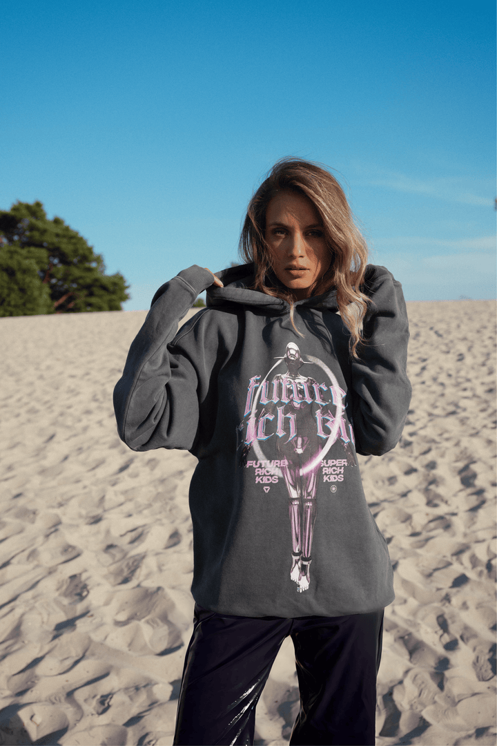 Hoodie 'Future Rich Kid' Acid Wash Grey & Purple