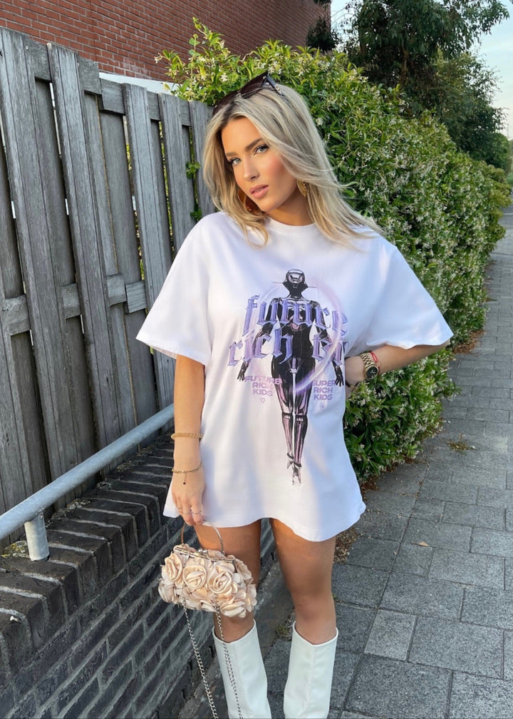T-Shirt 'Future Rich Kid' Wit met paars