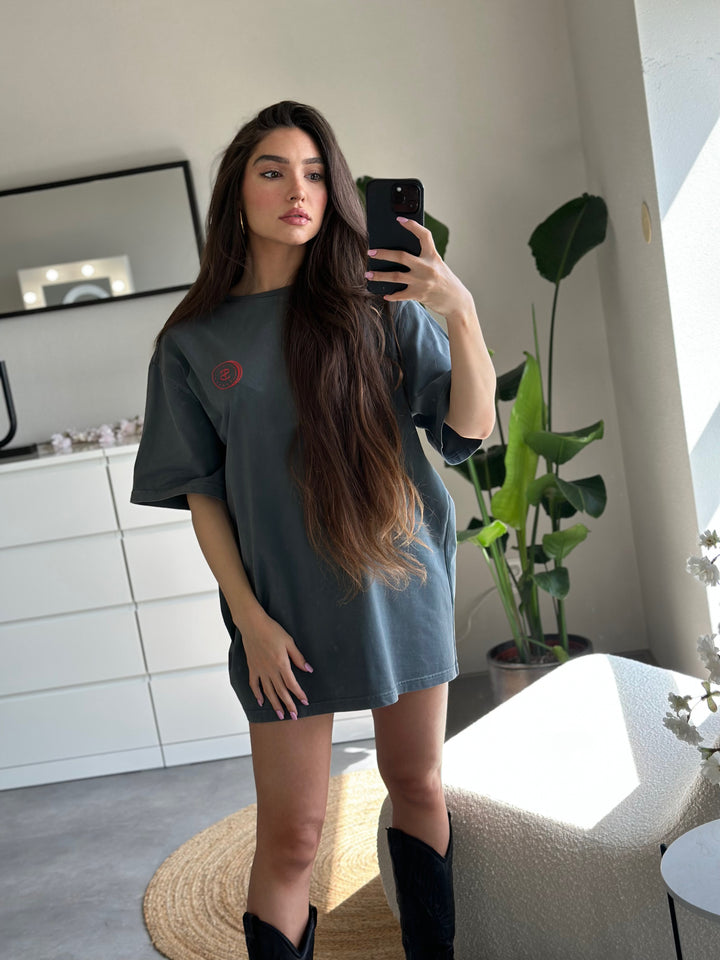 'Super Rich Kids' T-Shirt Acid Wash Grey & Red logo