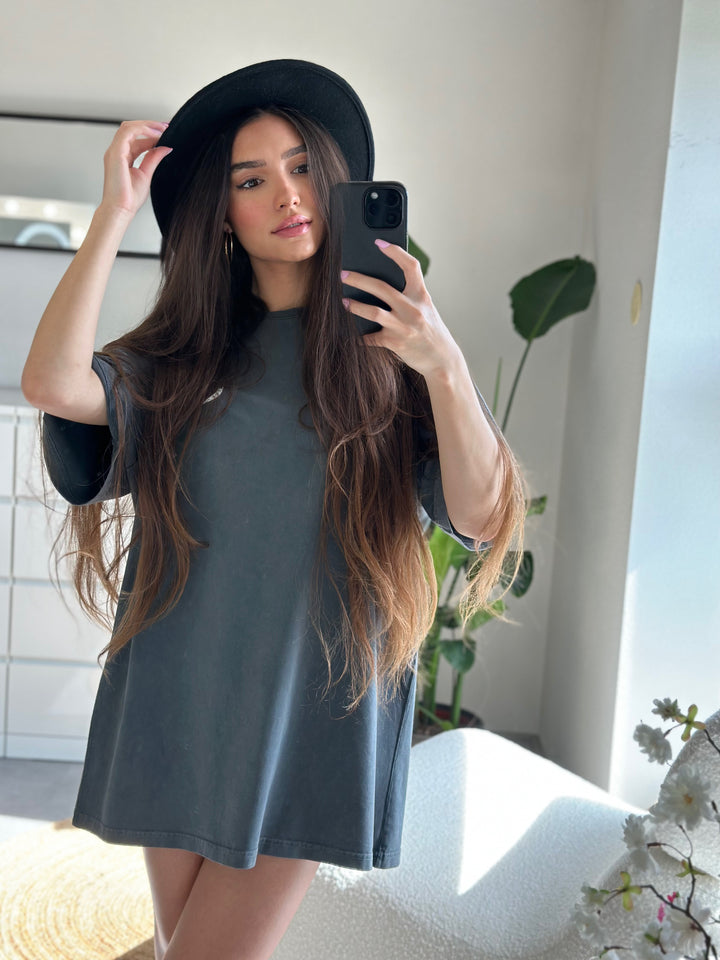 'Super Rich Kids' T-Shirt Acid Wash Grey & White logo