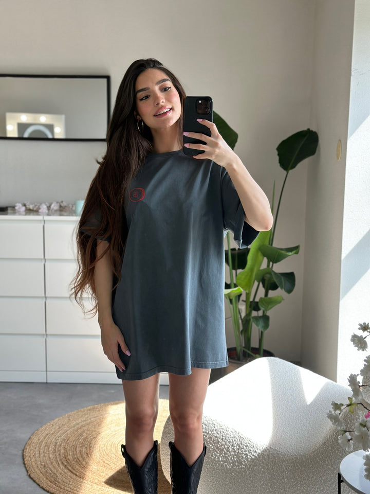 'Super Rich Kids' T-Shirt Acid Wash Grey & Red logo