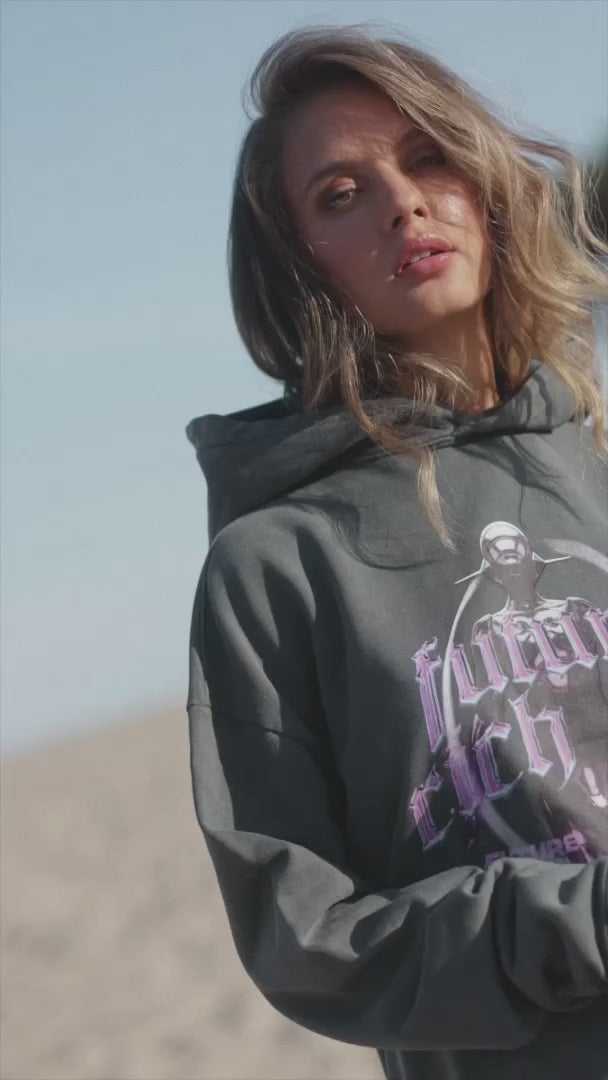 Hoodie 'Future Rich Kid' Acid Wash Grey & Purple