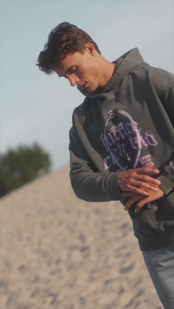 Hoodie 'Future Rich Kid' Acid Wash Grey & Purple
