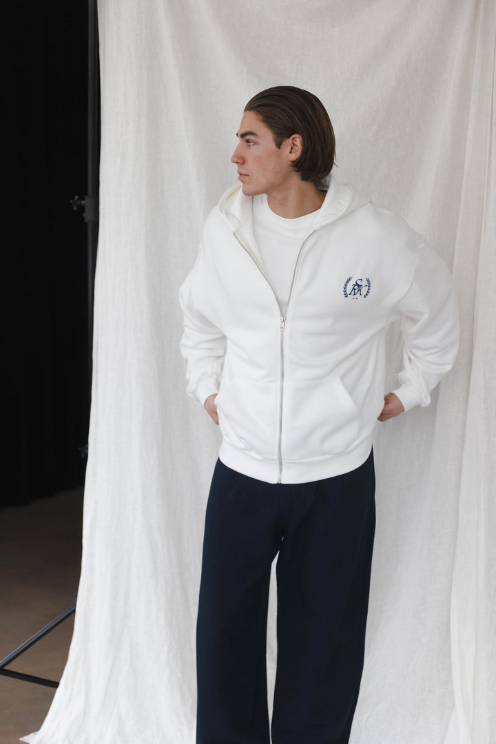 'The New Rich' Zip Up Hoodie 'Off White & Navy'