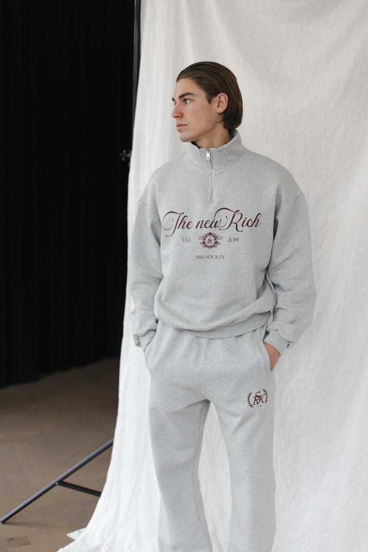 'The New Rich' Grey Melange & Burgundy Tracksuit