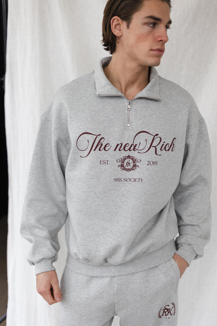 'The New Rich' Grey Melange & Burgundy Tracksuit