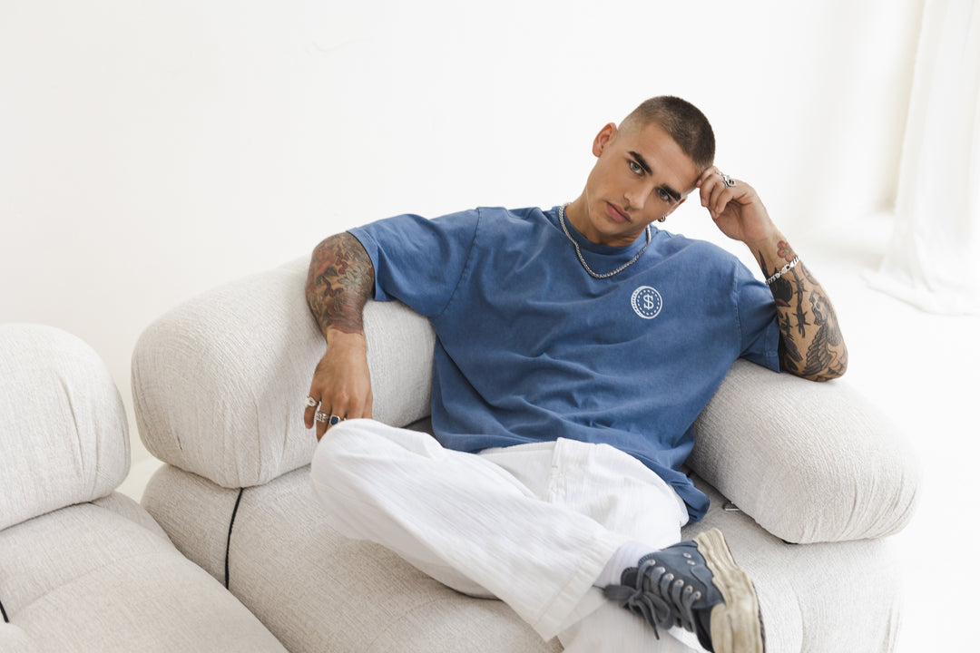 'Super Rich Kids' T-Shirt Acid Wash Blue