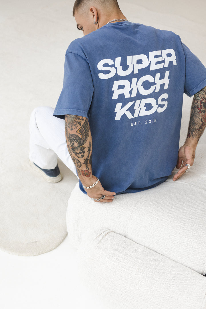 'Super Rich Kids' T-Shirt Acid Wash Blue