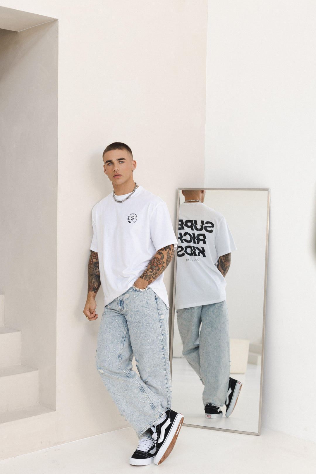 T-Shirt 'Super Rich Kids' White & Black