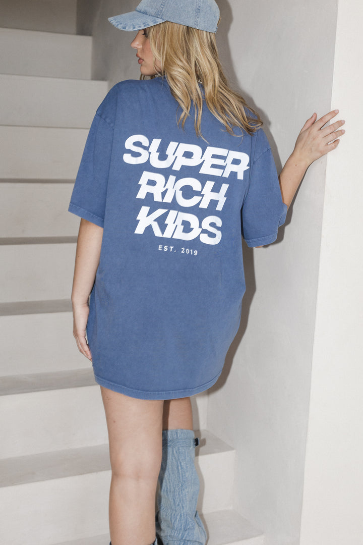 'Super Rich Kids' T-Shirt Acid Wash Blue