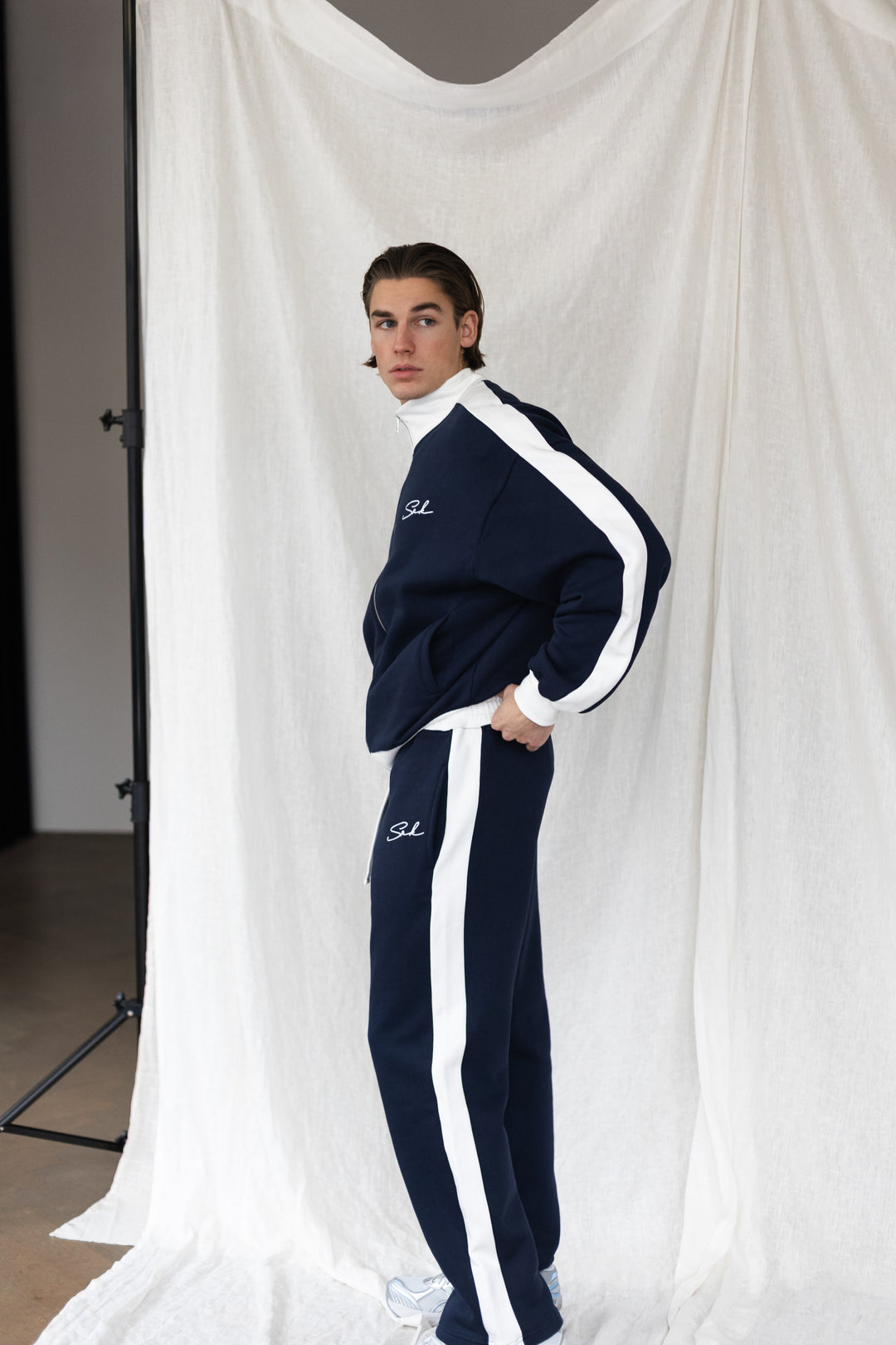 The ‘SRK Society’ High Neck Full Zip 'Navy & White'